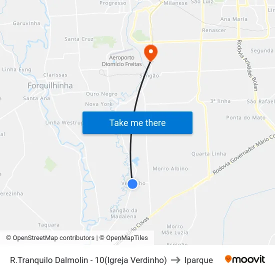 R.Tranquilo Dalmolin - 10(Igreja Verdinho) to Iparque map