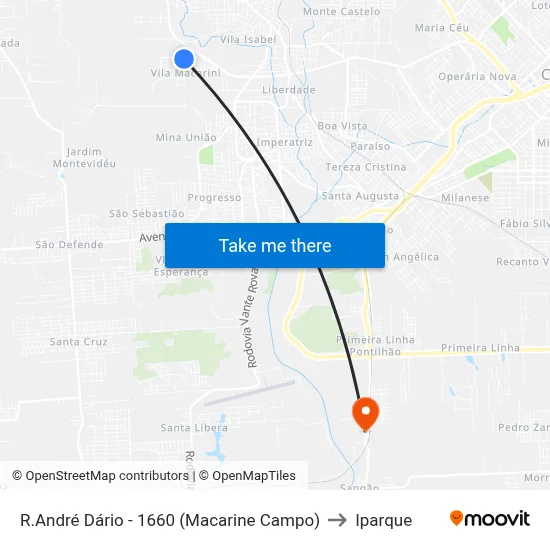 R.André Dário - 1660 (Macarine Campo) to Iparque map
