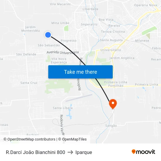 R.Darcí João Bianchini 800 to Iparque map