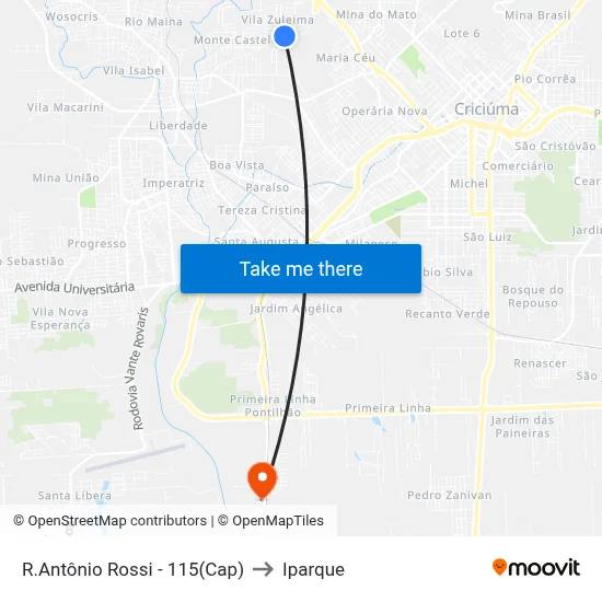 R.Antônio Rossi - 115(Cap) to Iparque map