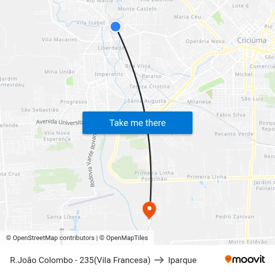 R.João Colombo - 235(Vila Francesa) to Iparque map