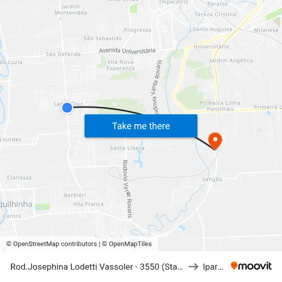 Rod.Josephina Lodetti Vassoler - 3550 (Sta Cruz Igreja) to Iparque map
