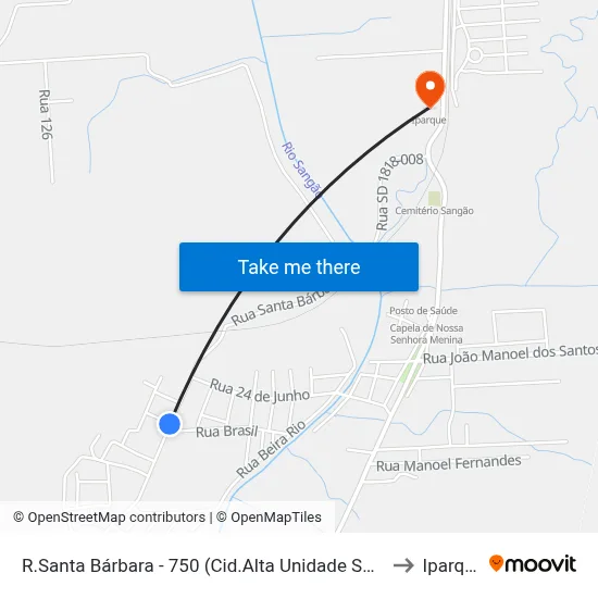R.Santa Bárbara - 750 (Cid.Alta Unidade Saude) to Iparque map