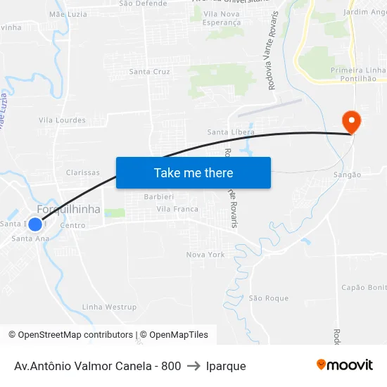 Av.Antônio Valmor Canela - 800 to Iparque map