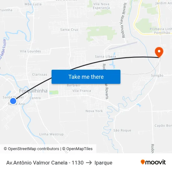 Av.Antônio Valmor Canela - 1130 to Iparque map
