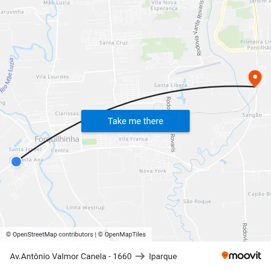 Av.Antônio Valmor Canela - 1660 to Iparque map