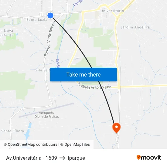 Av.Universitária - 1609 to Iparque map