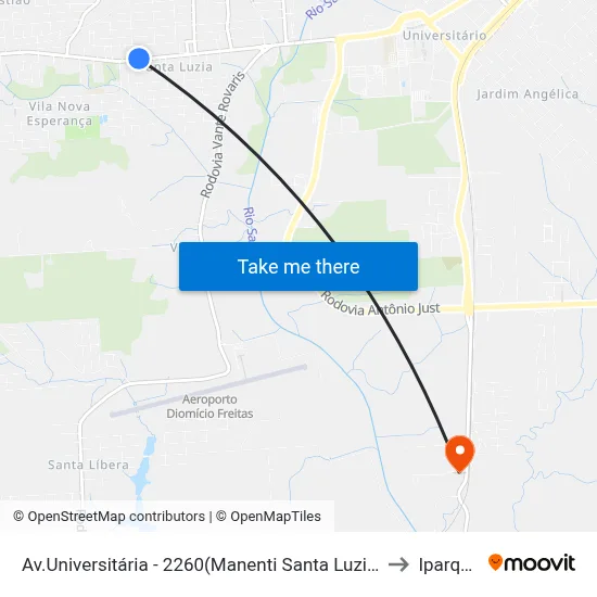 Av.Universitária - 2260(Manenti Santa Luzia) to Iparque map
