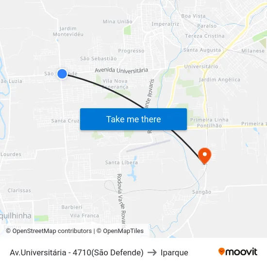 Av.Universitária - 4710(São Defende) to Iparque map