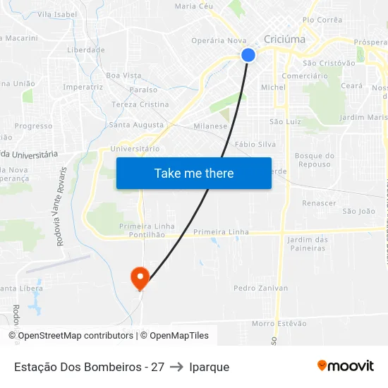 Estação Dos Bombeiros - 27 to Iparque map