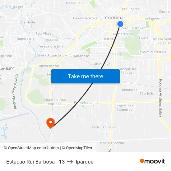 Estação Rui Barbosa - 13 to Iparque map