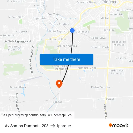Av.Santos Dumont - 203 to Iparque map