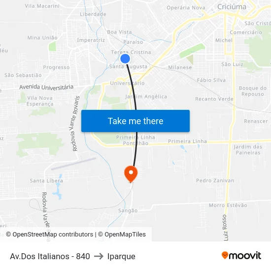 Av.Dos Italianos - 840 to Iparque map