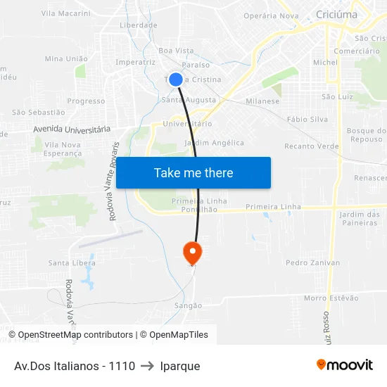 Av.Dos Italianos - 1110 to Iparque map