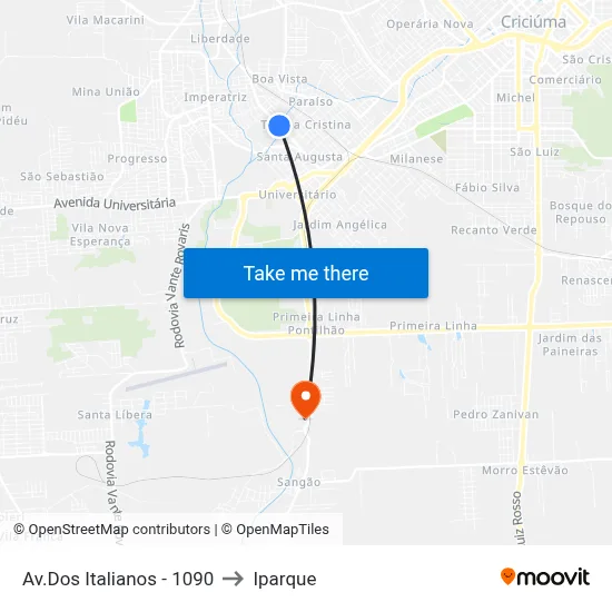 Av.Dos Italianos - 1090 to Iparque map