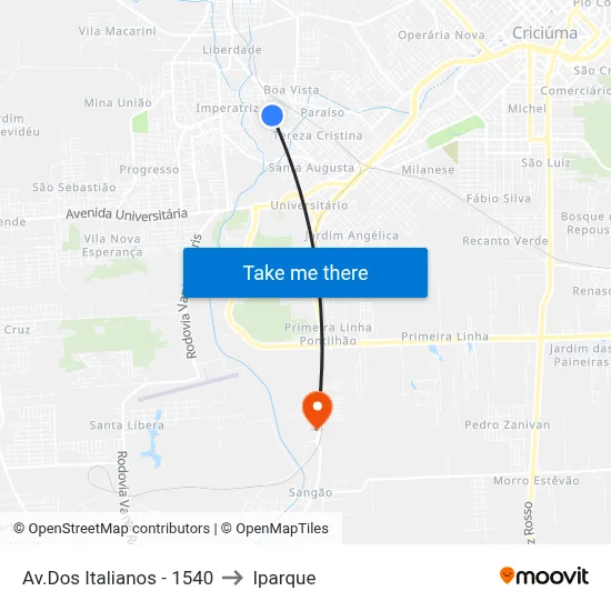 Av.Dos Italianos - 1540 to Iparque map