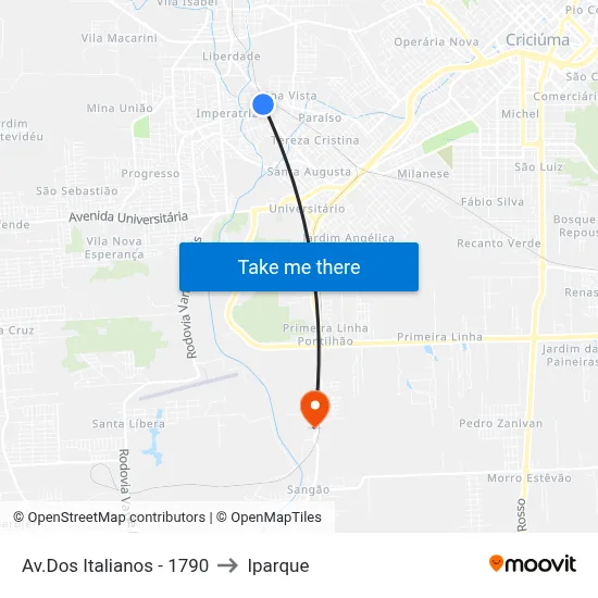Av.Dos Italianos - 1790 to Iparque map
