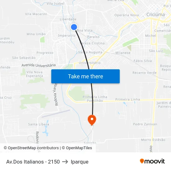 Av.Dos Italianos - 2150 to Iparque map