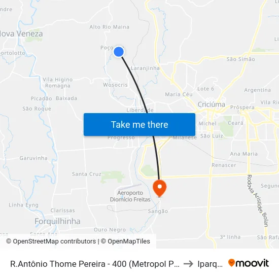 R.Antônio Thome Pereira - 400 (Metropol Praça) to Iparque map