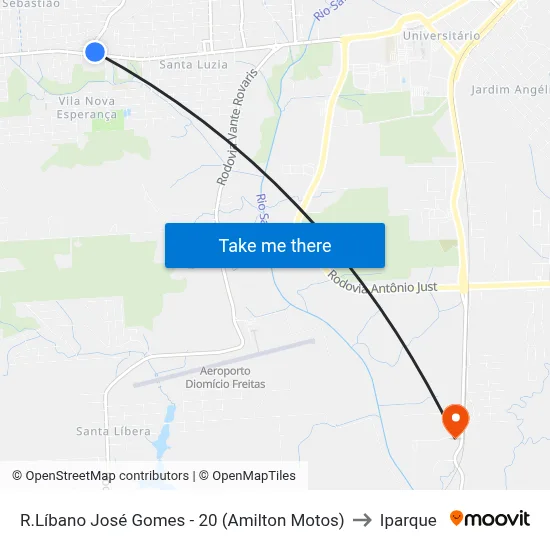 R.Líbano José Gomes - 20 (Amilton Motos) to Iparque map
