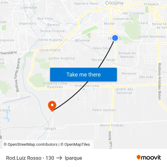 Rod.Luiz Rosso - 130 to Iparque map