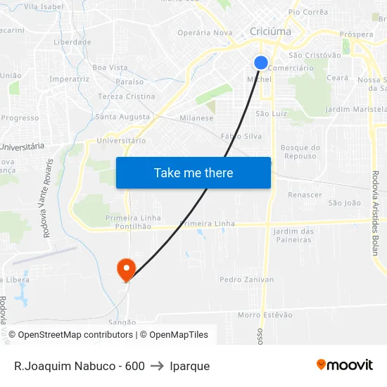 R.Joaquim Nabuco - 600 to Iparque map