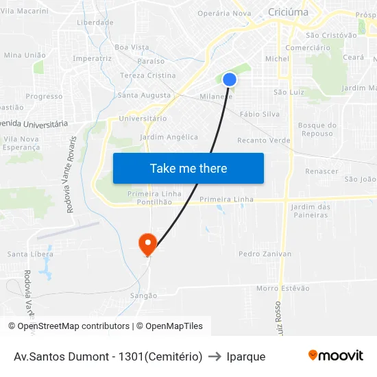 Av.Santos Dumont - 1301(Cemitério) to Iparque map