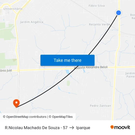 R.Nicolau Machado De Souza - 57 to Iparque map