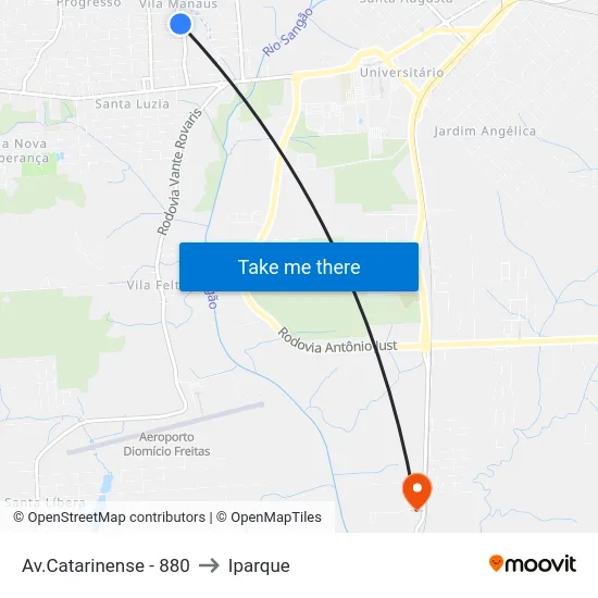 Av.Catarinense - 880 to Iparque map