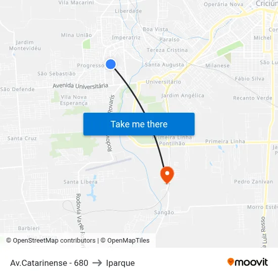 Av.Catarinense - 680 to Iparque map