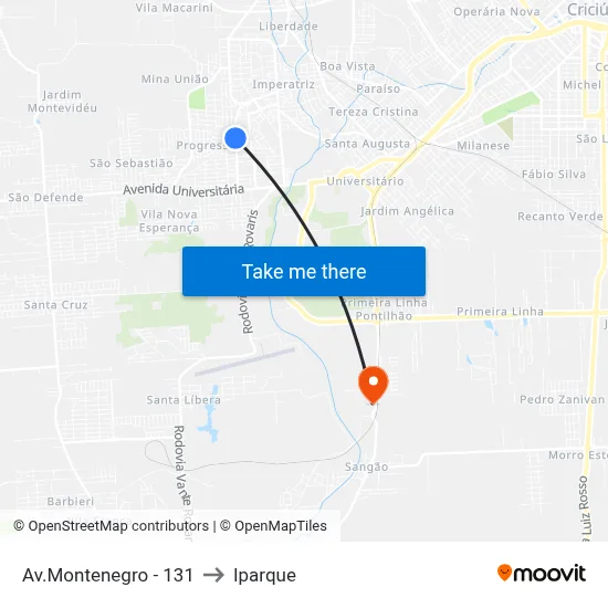 Av.Montenegro - 131 to Iparque map