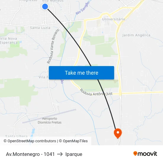 Av.Montenegro - 1041 to Iparque map