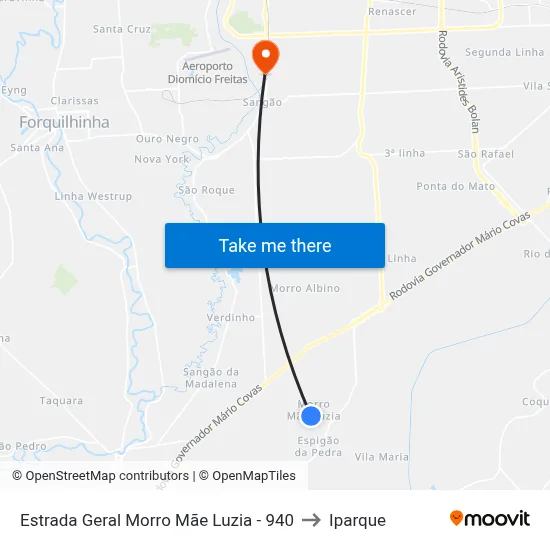 Estrada Geral Morro Mãe Luzia - 940 to Iparque map
