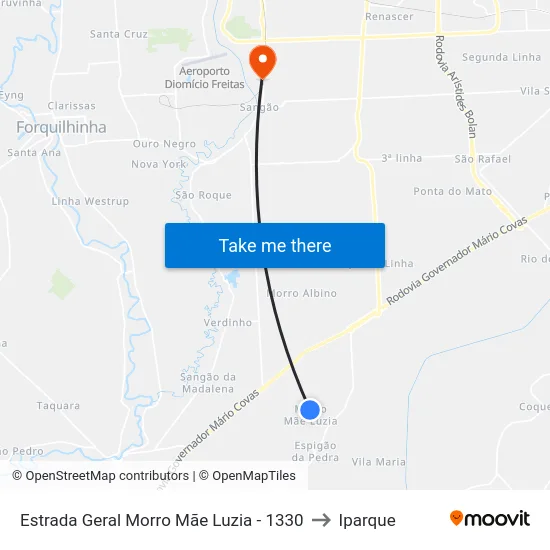 Estrada Geral Morro Mãe Luzia - 1330 to Iparque map