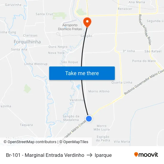 Br-101 - Marginal Entrada Verdinho to Iparque map
