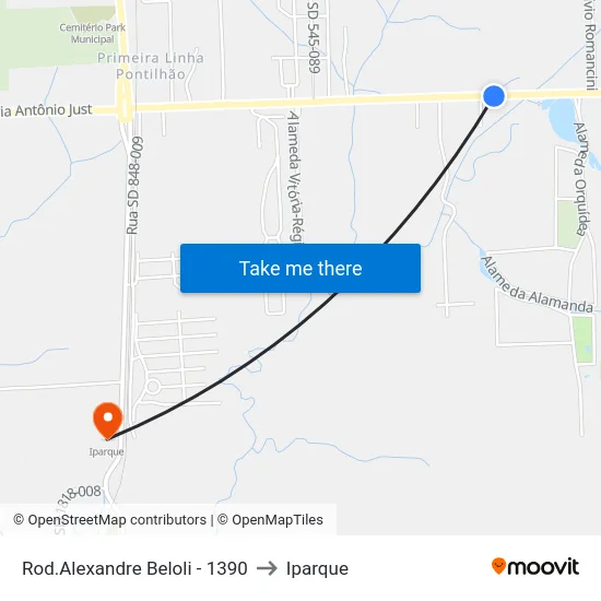 Rod.Alexandre Beloli - 1390 to Iparque map