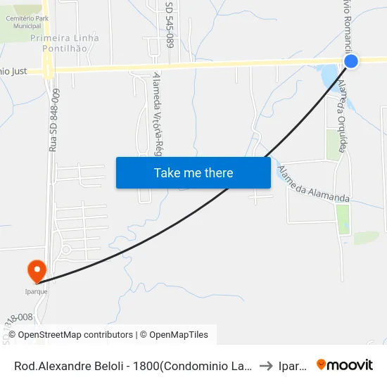 Rod.Alexandre Beloli - 1800(Condominio Lago Dourado) to Iparque map
