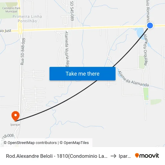 Rod.Alexandre Beloli - 1810(Condominio Lago Dourado) to Iparque map