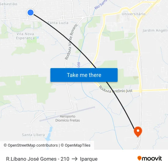 R.Líbano José Gomes - 210 to Iparque map