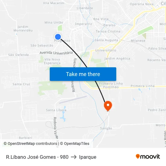 R.Líbano José Gomes - 980 to Iparque map