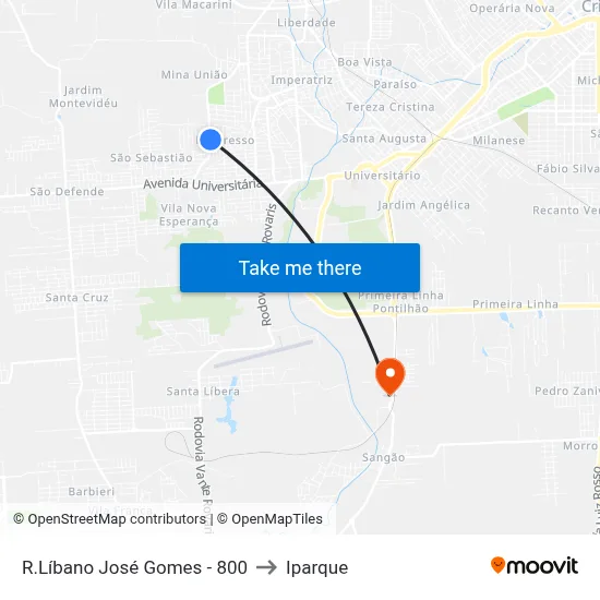 R.Líbano José Gomes - 800 to Iparque map