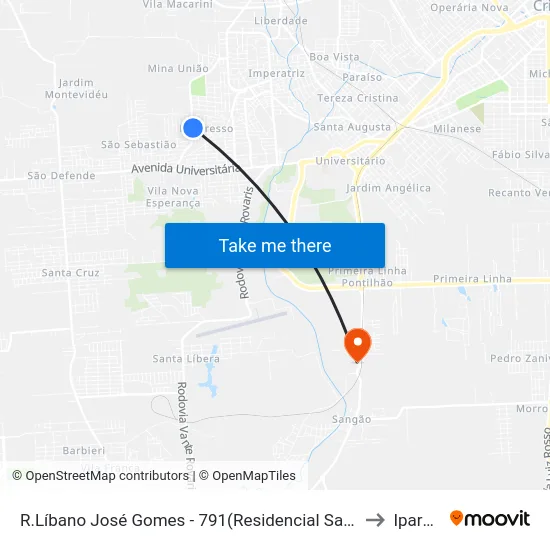 R.Líbano José Gomes - 791(Residencial Santa Luzia) to Iparque map