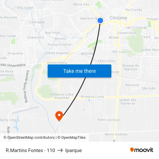 R.Martins Fontes - 110 to Iparque map