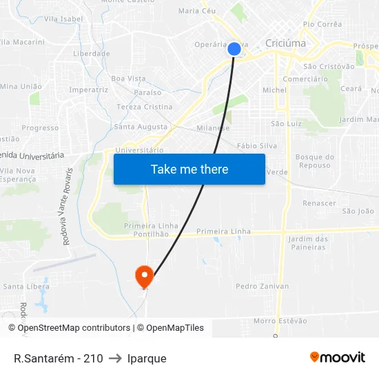R.Santarém - 210 to Iparque map