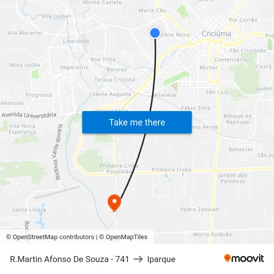 R.Martin Afonso De Souza - 741 to Iparque map