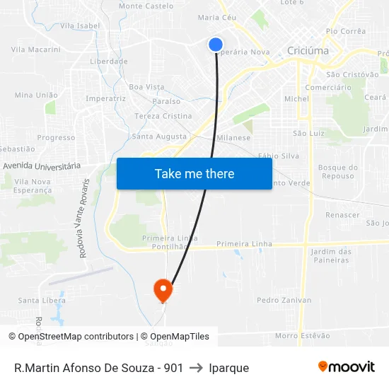 R.Martin Afonso De Souza - 901 to Iparque map