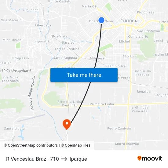 R.Venceslau Braz - 710 to Iparque map