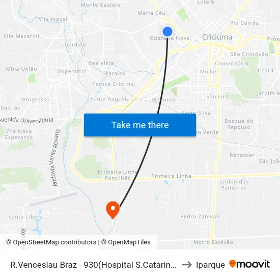 R.Venceslau Braz - 930(Hospital S.Catarina) to Iparque map