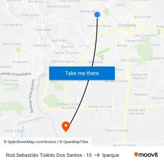 Rod.Sebastião Tolêdo Dos Santos - 10 to Iparque map