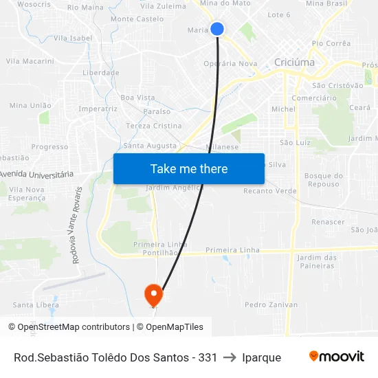 Rod.Sebastião Tolêdo Dos Santos - 331 to Iparque map